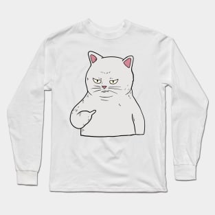Grumpy white Cat Holding Middle Finger Long Sleeve T-Shirt